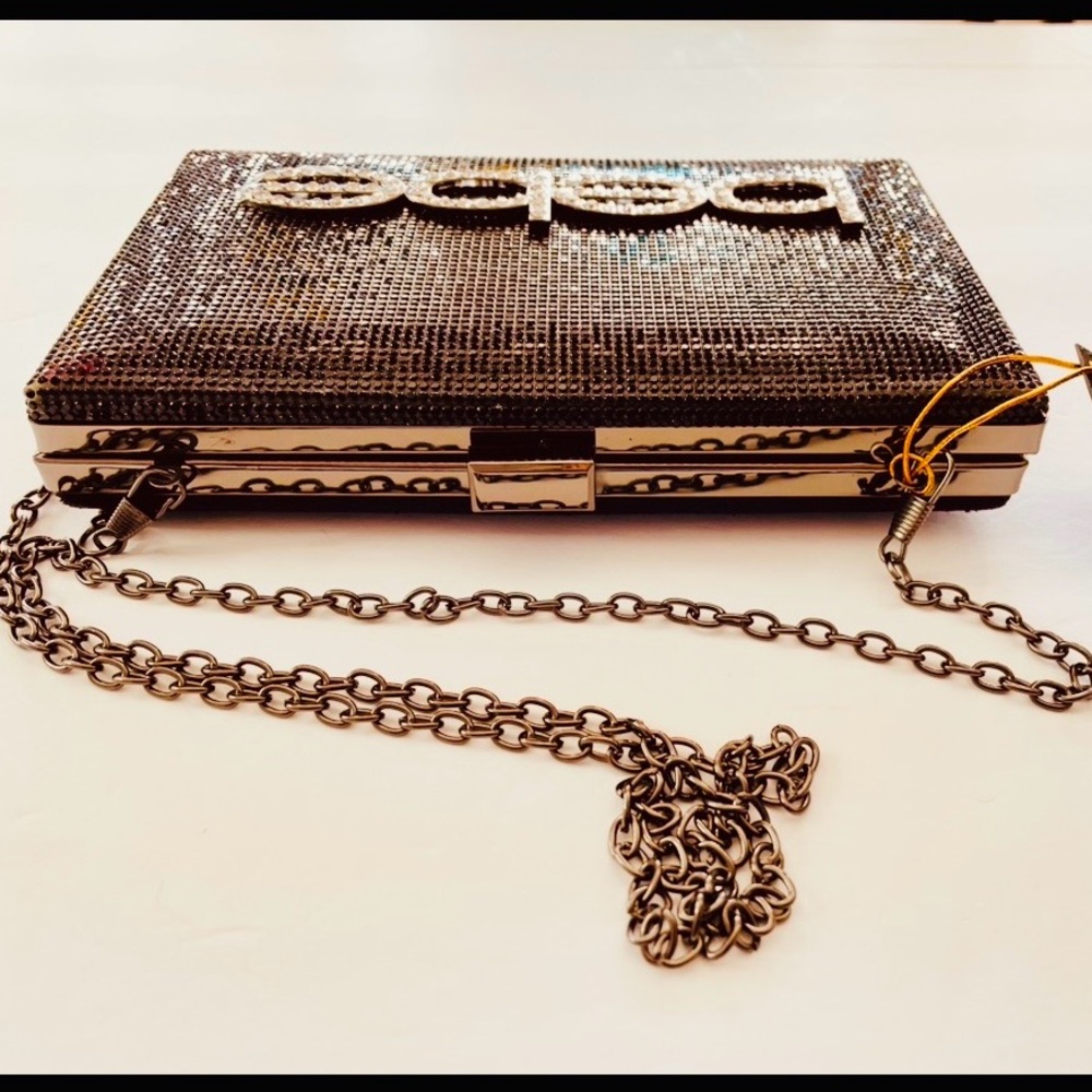 Bebe Black Rhinestone Clutch with Chain - Picture 4 of 9